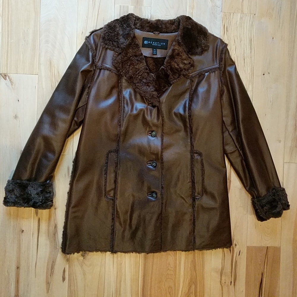 Brown Shearling Leather Coat M